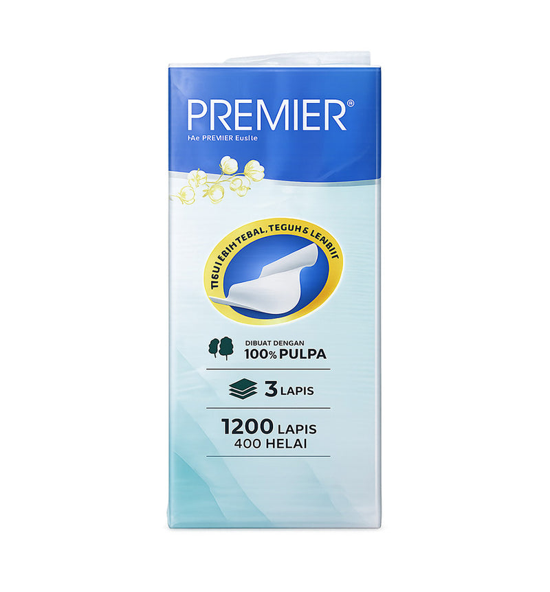 PREMIER Facial Tissue	3-ply, 400 sheets, total 1200 layers, made of 100% virgin pulp