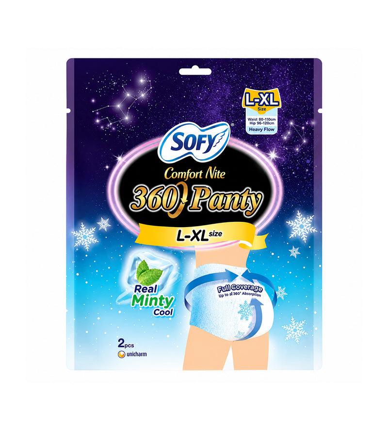 SOFY	Comfort Nite Cool 360 Panty Mint Cooling Overnight Period Underwear Size L- XL*2