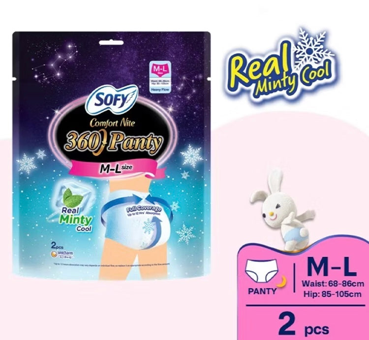 SOFY	Comfort Nite Cool 360 Panty Mint Cooling Overnight Period Underwear Size M- L*2