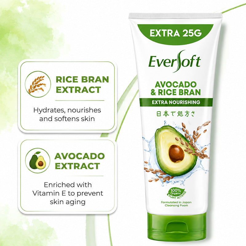 EVERSOFT Avocado & Rice Bran Extra Nourishing Cleansing Foam 195G
