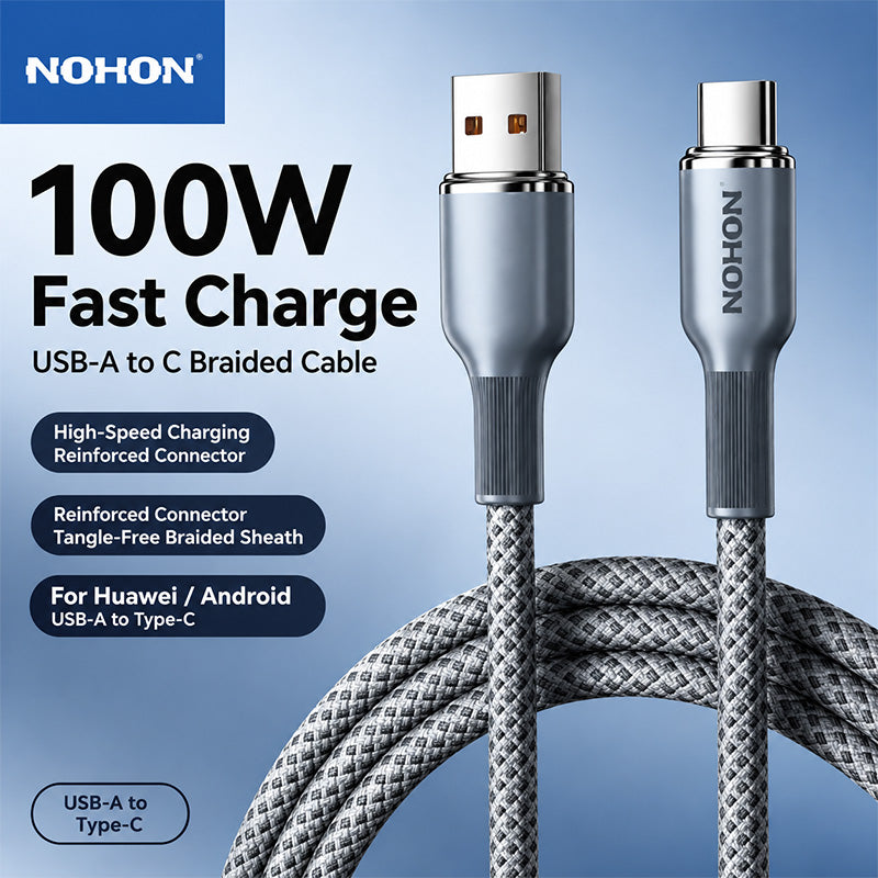 NOHON Lava Grey Braided Fast Charging Cables (2PCS Pack)