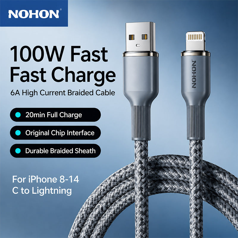 NOHON Lava Grey Braided Fast Charging Cables (2PCS Pack)