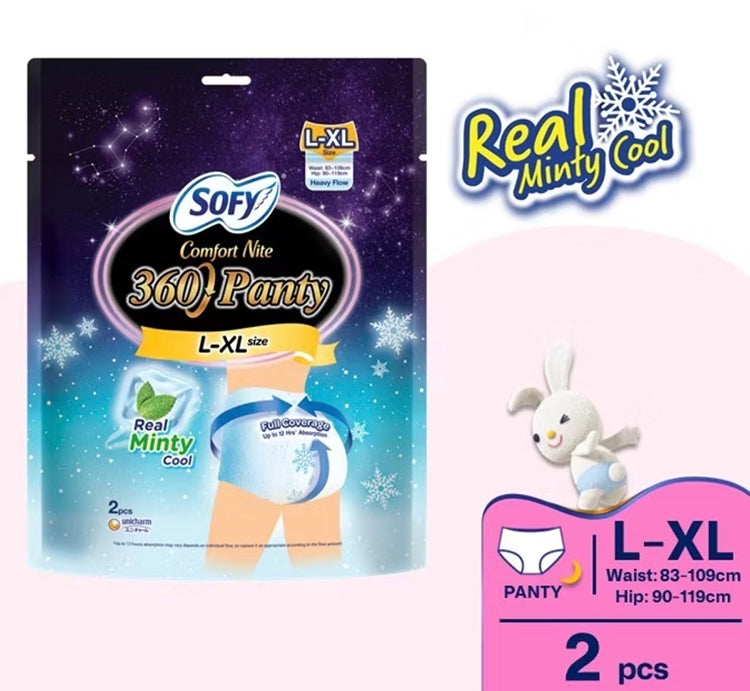 SOFY	Comfort Nite Cool 360 Panty Mint Cooling Overnight Period Underwear Size L- XL*2