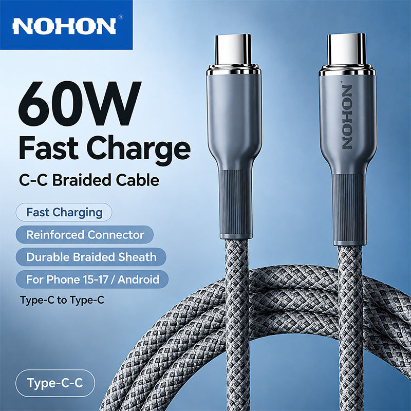 NOHON Lava Grey Braided Fast Charging Cables (2PCS Pack)