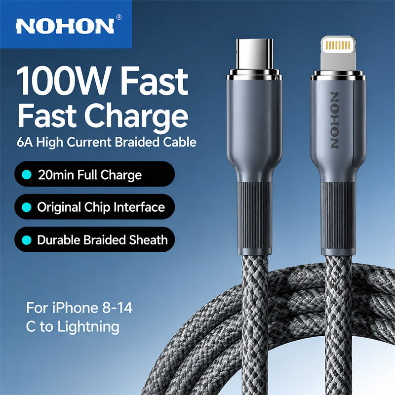 NOHON Lava Grey Braided Fast Charging Cables (2PCS Pack)