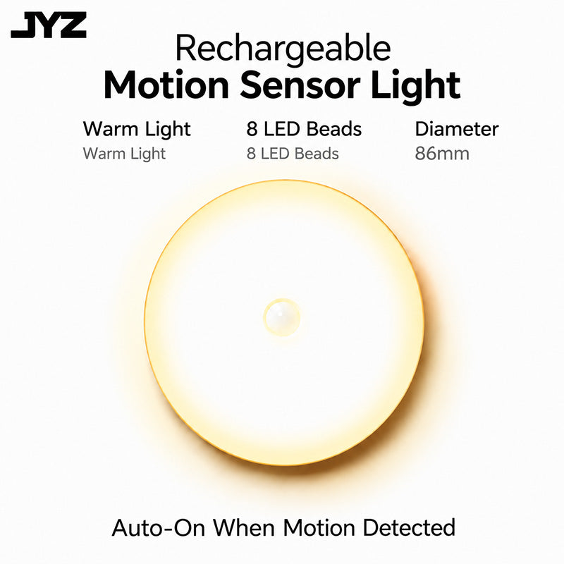 JYL Upgraded Rechargeable Motion Sensor Night Light, Warm Light (1PCS Pack)