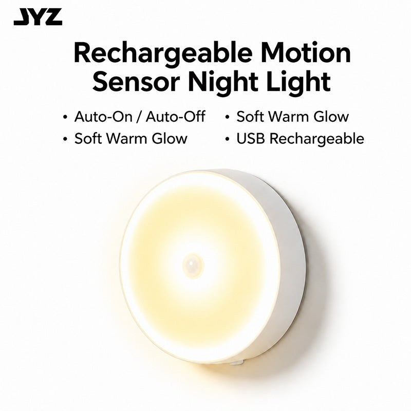 JYL Upgraded Rechargeable Motion Sensor Night Light, Warm Light (1PCS Pack)